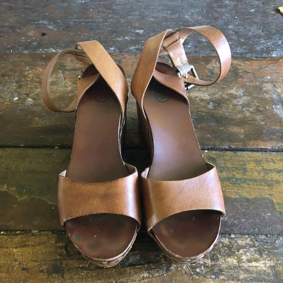 Platform chunky block heel wedge leather boho sand - Picture 6 of 12